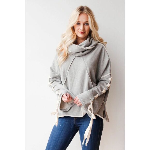 POL Tops - POL Lace Up Cowl Neck Hoodie